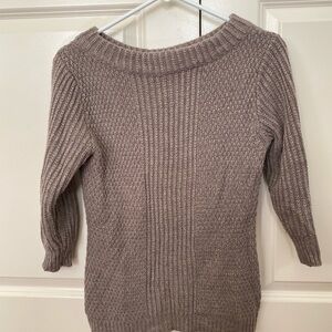 New York & Company Chunky Ribbed Knit Sweater S Taupe Metallic Thread